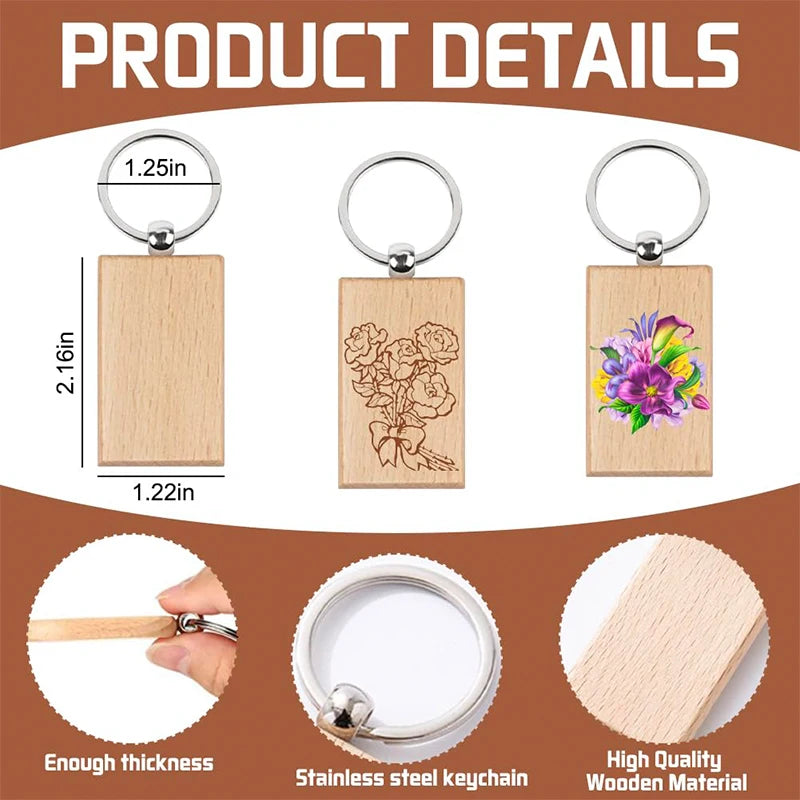 120pcs blank wooden keychain diy wood car keyring bulk wholesale - key chain