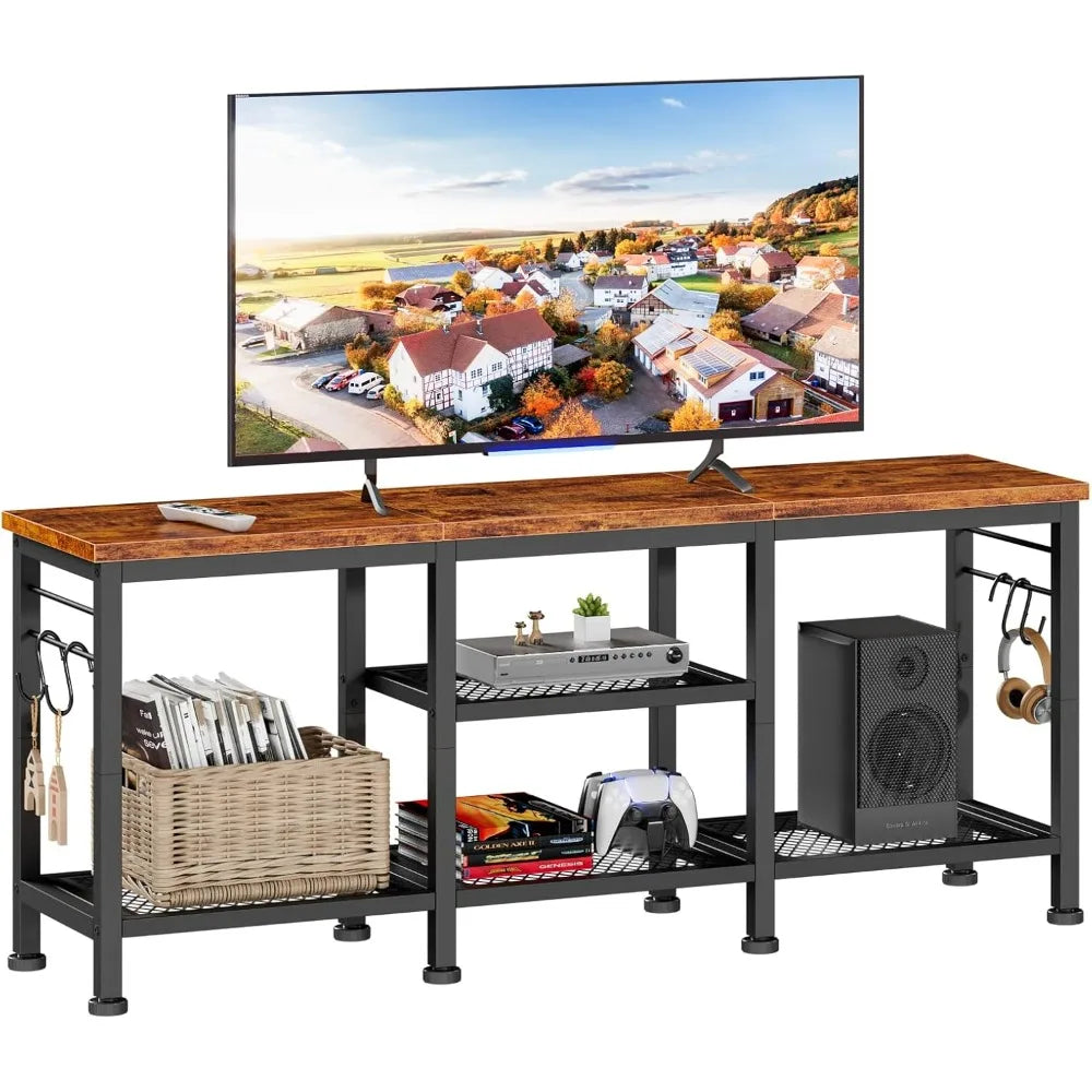 Tv stand for tvs up to 55 inch entertainment center with open storage media console table soundbar shelf - rustic brown