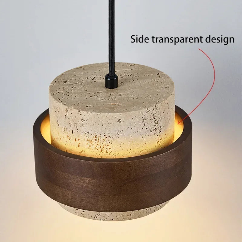 Led pendant lamp bedroom beside chandelier small stone light wood walnut color hanging lighting fixture retro bar