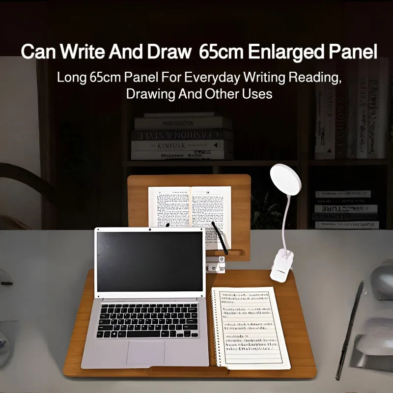 Solid wood reading rack foldable with elastic page clips book stand adjustable 360° rotating base laptop holder