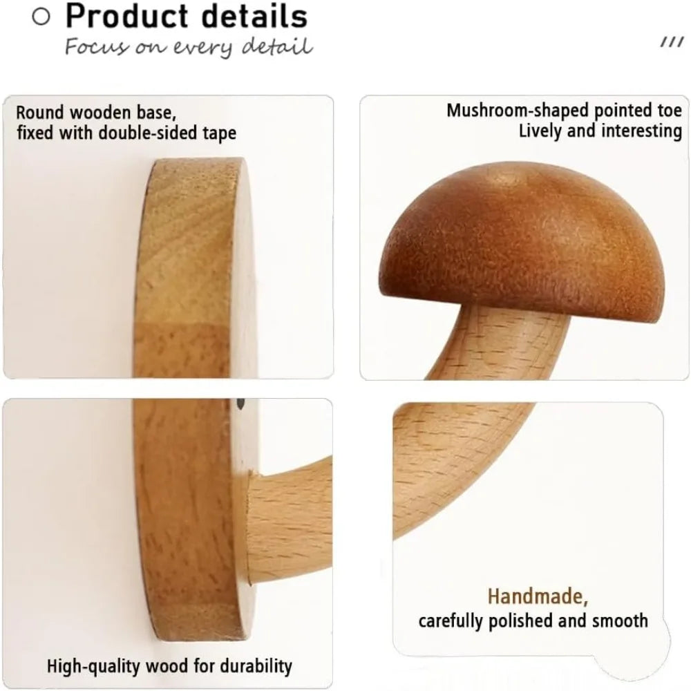 Wooden mushroom coat hooks mushroom-shaped hangers wall mounted towel hanger solid wood colorful set of with scr