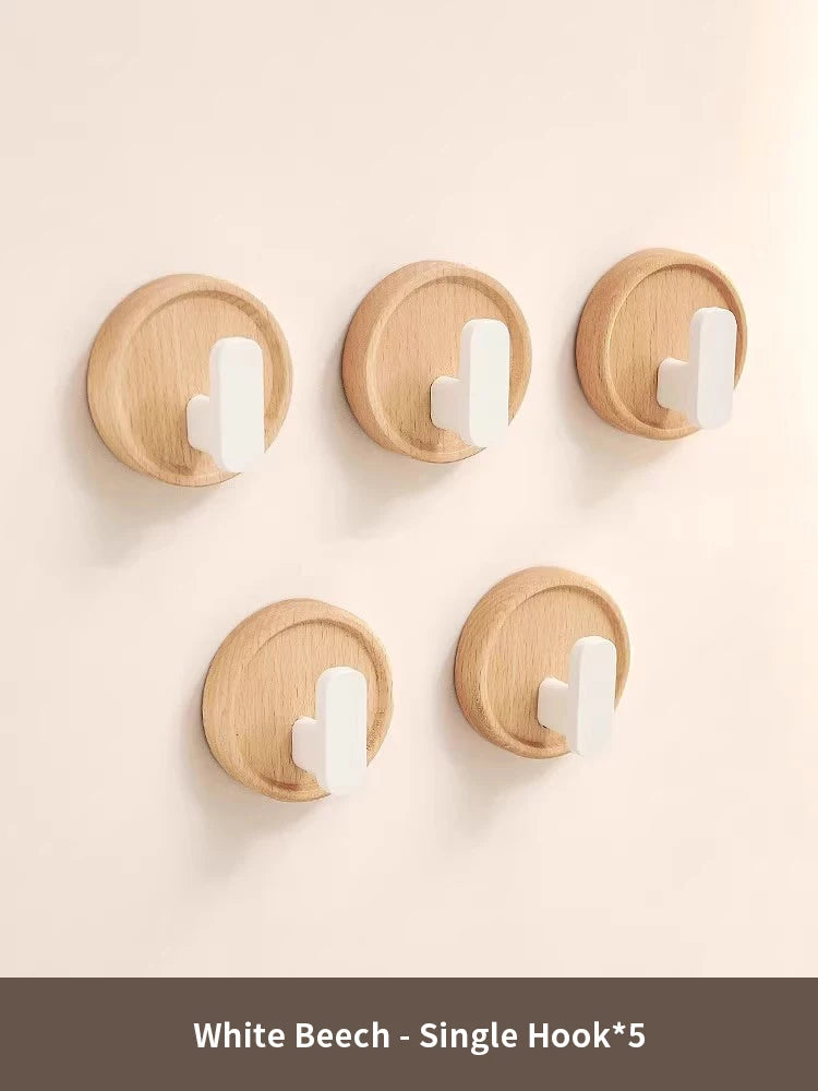 Walnut wood coat rack hooks black wall hangers for hanging keys clothes bathroom robe and towels entryway， no drilling