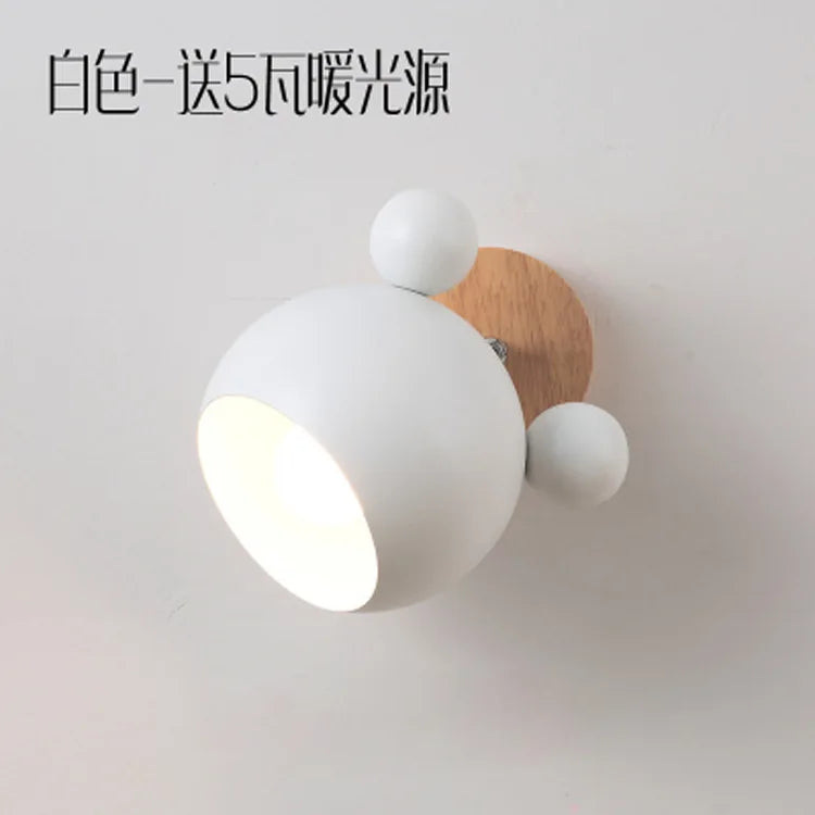 Nordic creative macaron simple personality bedroom mickey cartoon warm children’s room bedside lamp wooden wall - white
