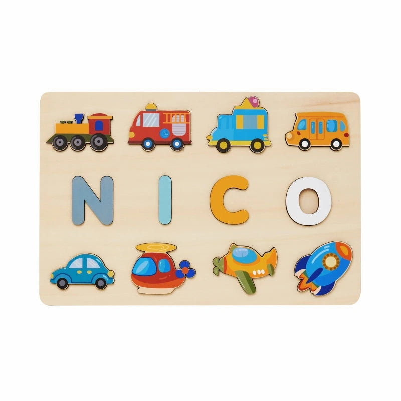 Montessori personalised wooden puzzle custom baby name jigsaw board toddlers educational shape matching toys customized