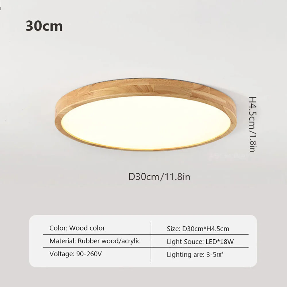 Nordic ultra-thin led wooden ceiling lamp for living room bedroom light wood fixture modern acrylic lampshade - 30cm
