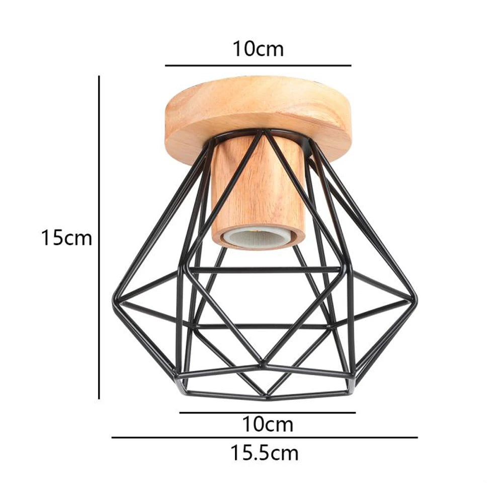 Led e27 ceiling lights vintage industrial wood lamp for kitchen living room bar restaurant wire cage lampshade lighting
