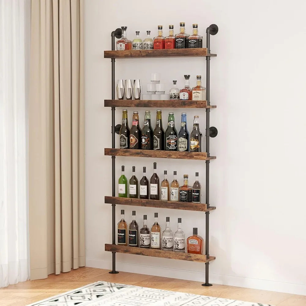5-tier wall mounted wine rack industrial pipe bar shelf for bottle storage shelves shelving hom - united states / black