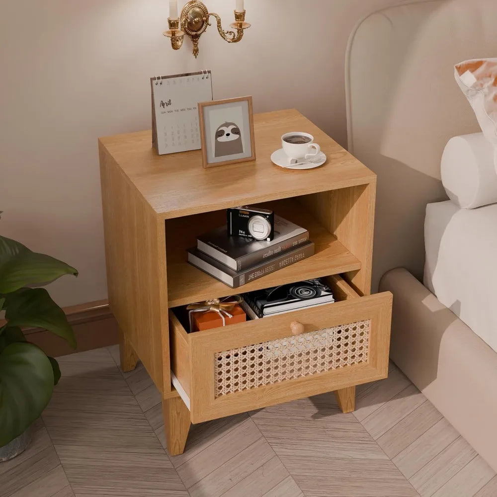 Boho-style farmhouse nightstand with drawers for bedroom use - natur / united states