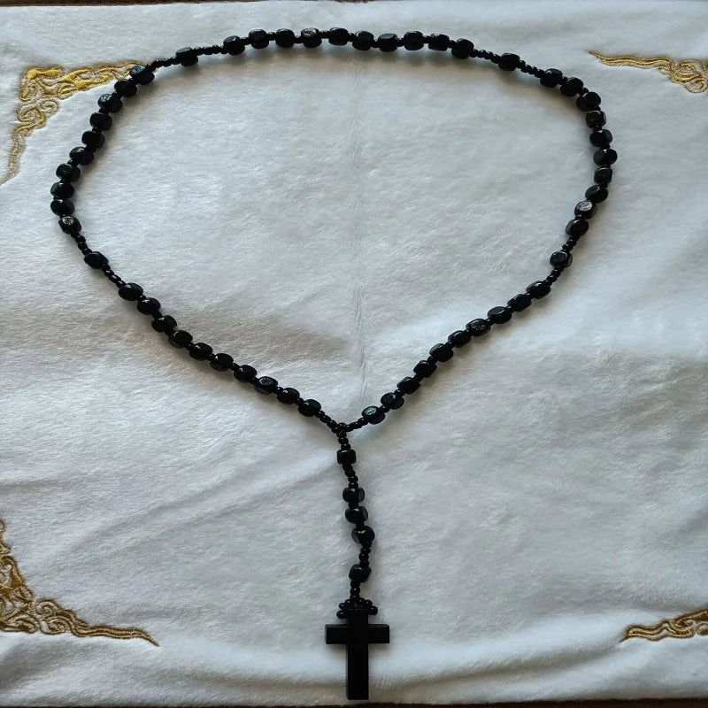 Christ jesus wooden beads necklaces unisex handmade rosary bead cross pendant necklace religious orthodox praying
