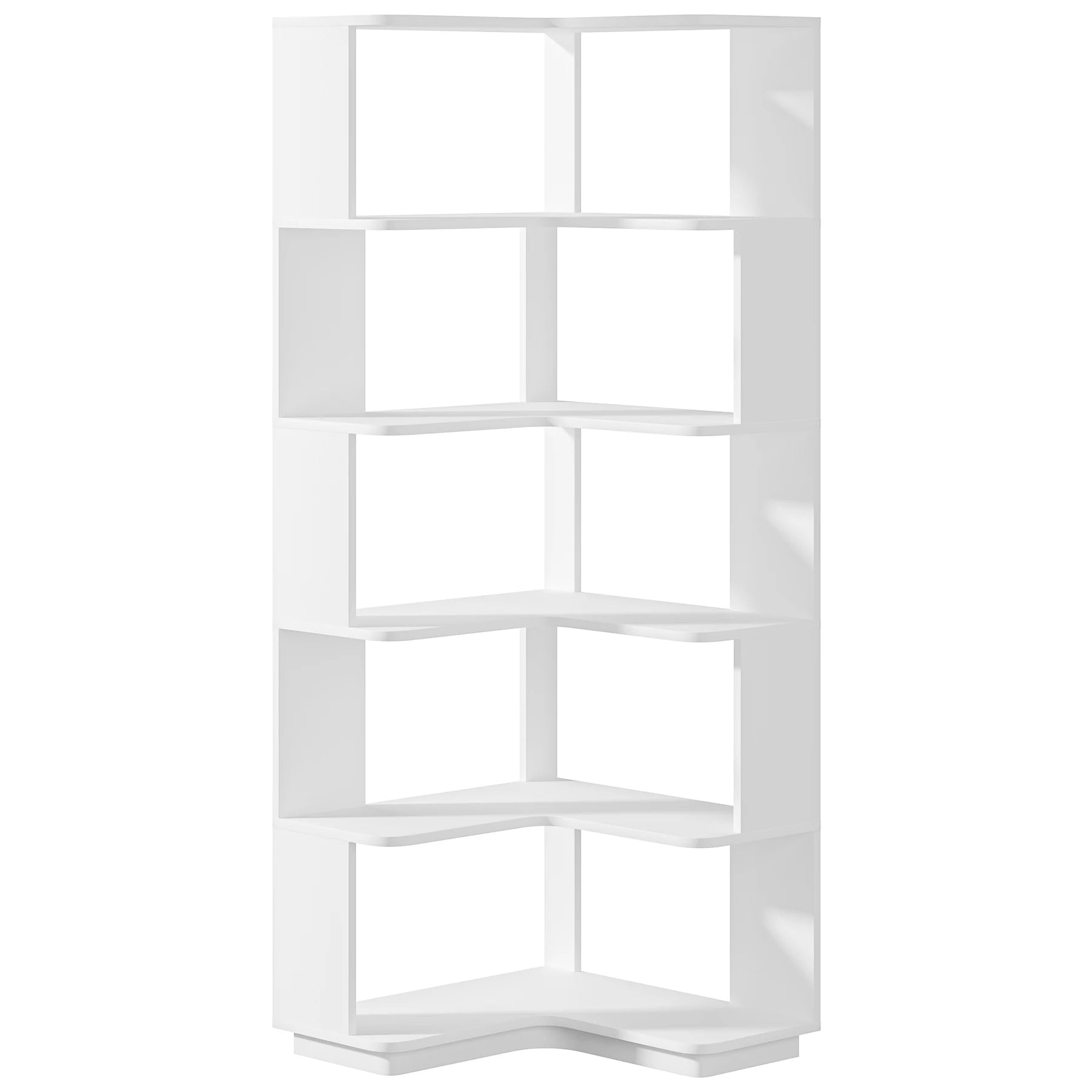 Tribesigns 6 tier corner bookshelf 64.96 inch tall industrial bookcase with anti-drop panel,wood grain shelf - white