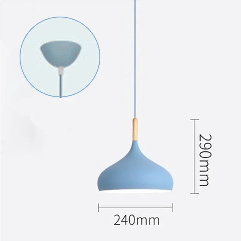 Nordic colored chandelier wooden pendant light bedroom living room led lamp single head aluminum children lighting