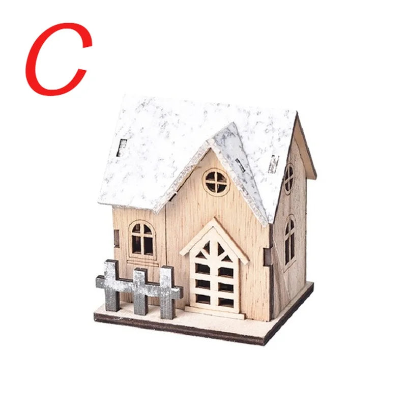 Christmas led light wooden house luminous cabin merry decorations for home diy xmas tree ornaments kids gifts new year