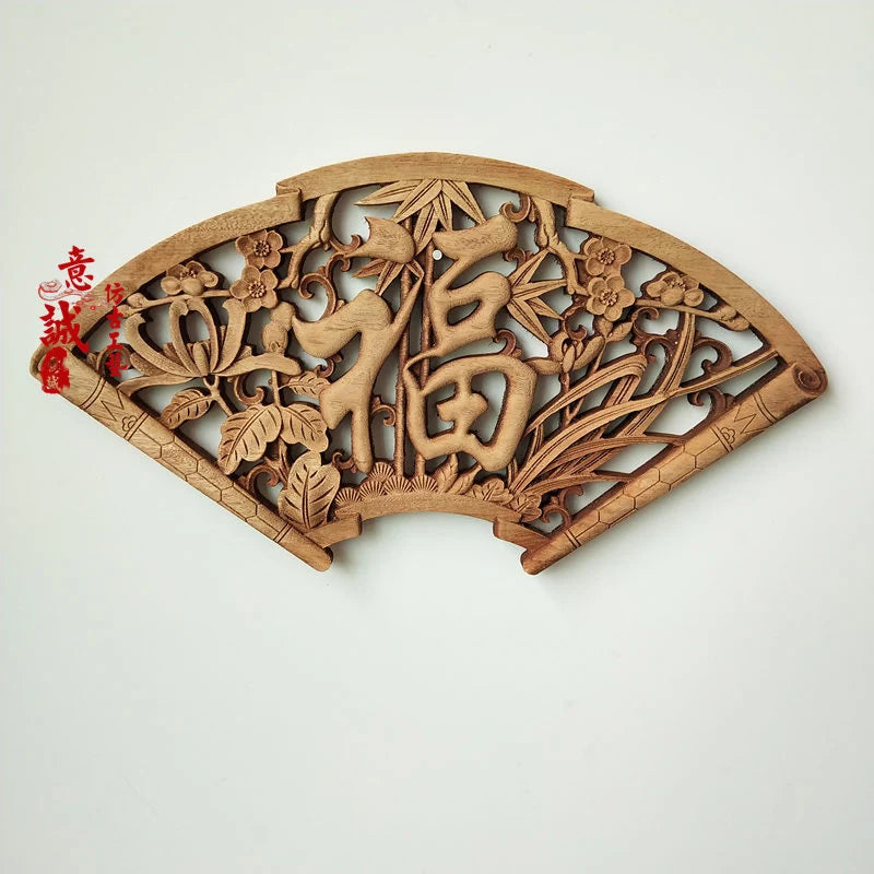 Traditional chinese woodcarving wall hanging camphor wood 3d exquisite dragon phoenix flower carving craft home