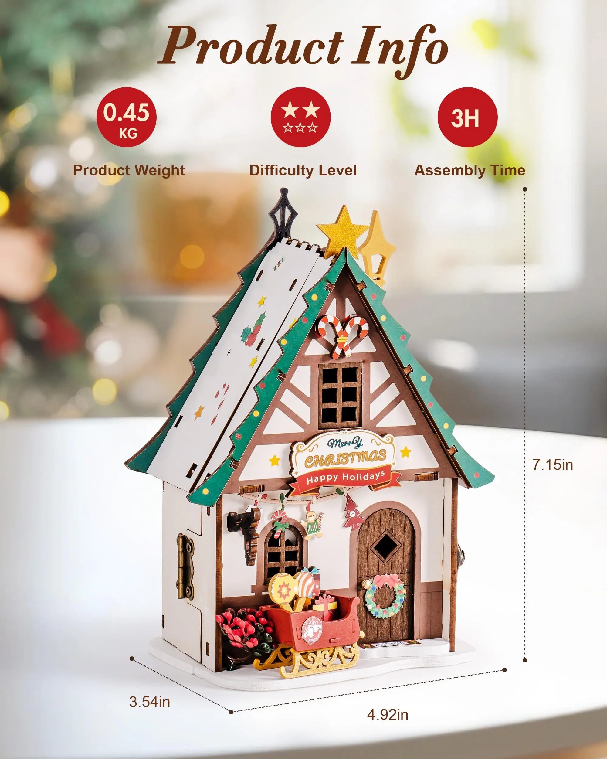 Rolife miniature wooden dollhouse collectible 3d puzzle home decor gift for teens adults twinkling christmas house