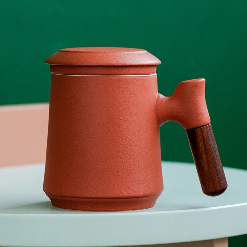 Ceramic mug bubble tea cup luxury original mugs coffee cups with lid vintage water thermal beautiful wood handle