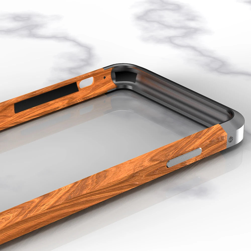 High quality natural wood phone case for iphone 14 13 12 11 pro max mini xr xs x 7 8 se aluminum metal + wood bumper