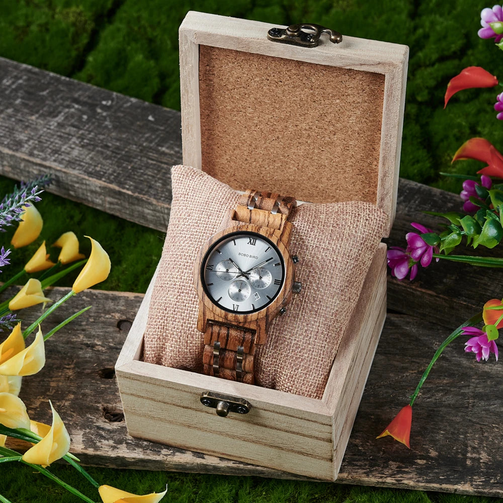 Bobo bird wooden men watch relogio masculino quartz watches timepieces in gift box drop ship