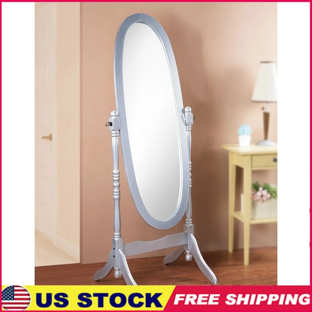 Traditional cheval mirror freestanding wood frame adjustable tilting oval glass antique reproduction bedroom decor