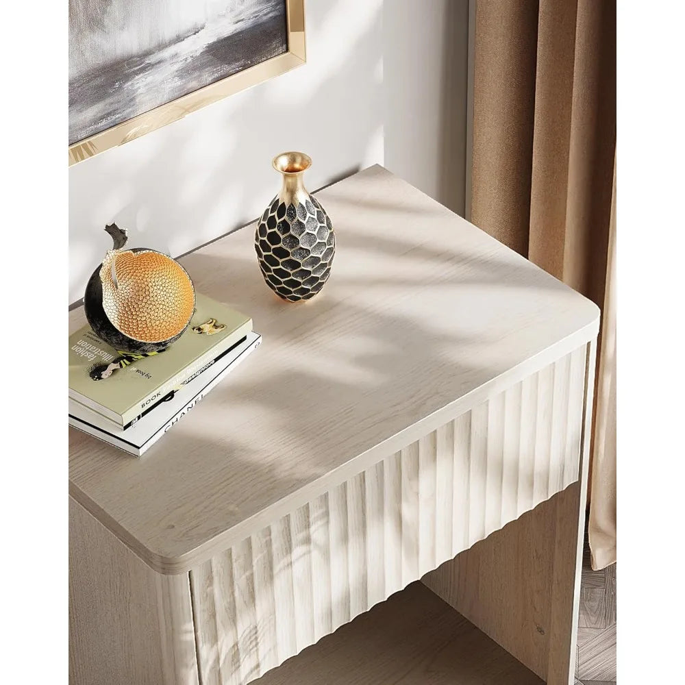 Night stand wood nightstand with storage drawer and open shelf fluted bedroom nighstand mid century bed side table end