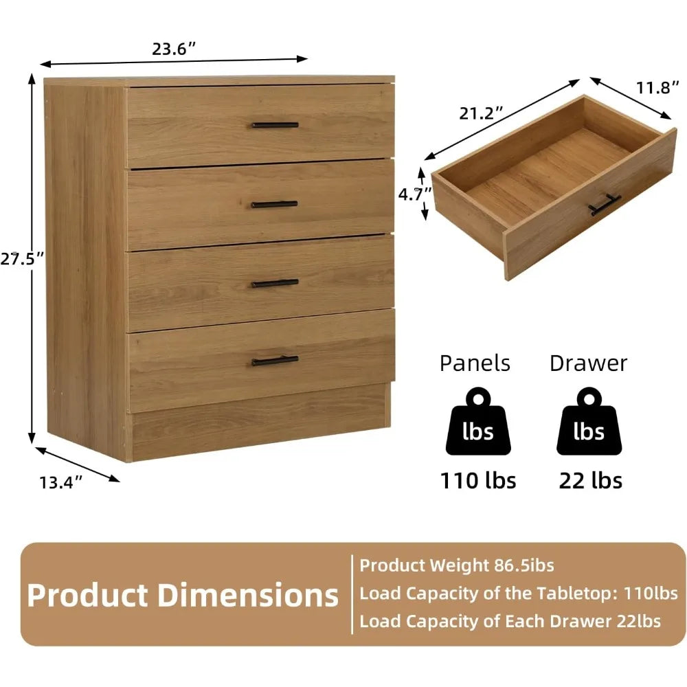 Oak wooden nightstand with 4 drawers tall nightstands end table modern bedside storage cabinet organizer unit