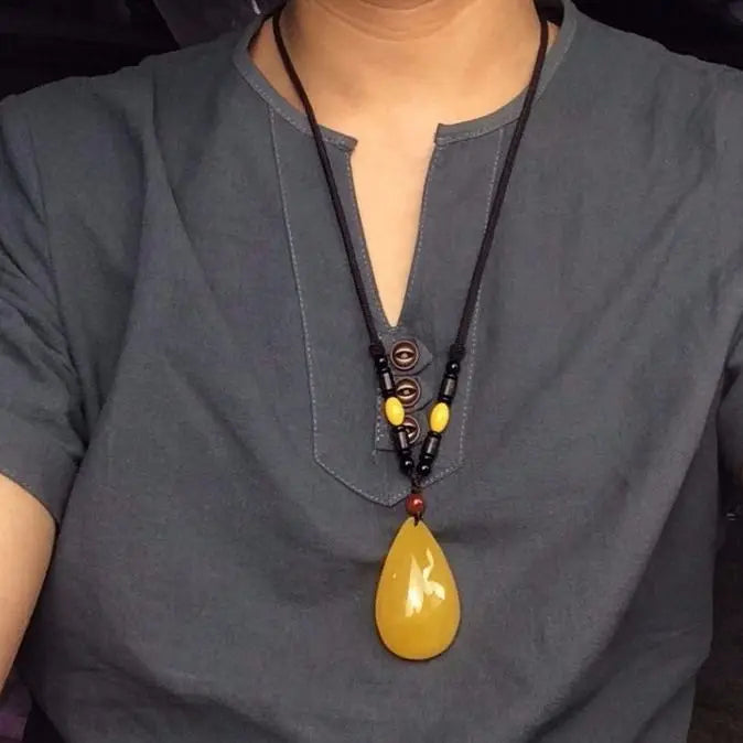 Chinese style minimalist wooden necklace long buddha bead sweater chain versatile personalized pendant men’s