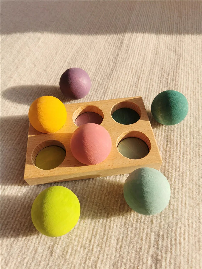 High quality wooden toys pastel basswood rainbow stacking blocks pine building semi sorting peg dolls balls for kids