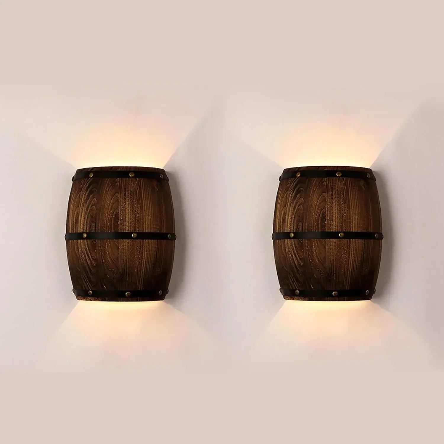 Newrays antique 2 pack wood wine barrel wall sconce lighting fixture up and down indoor lamps for bar area steampunk