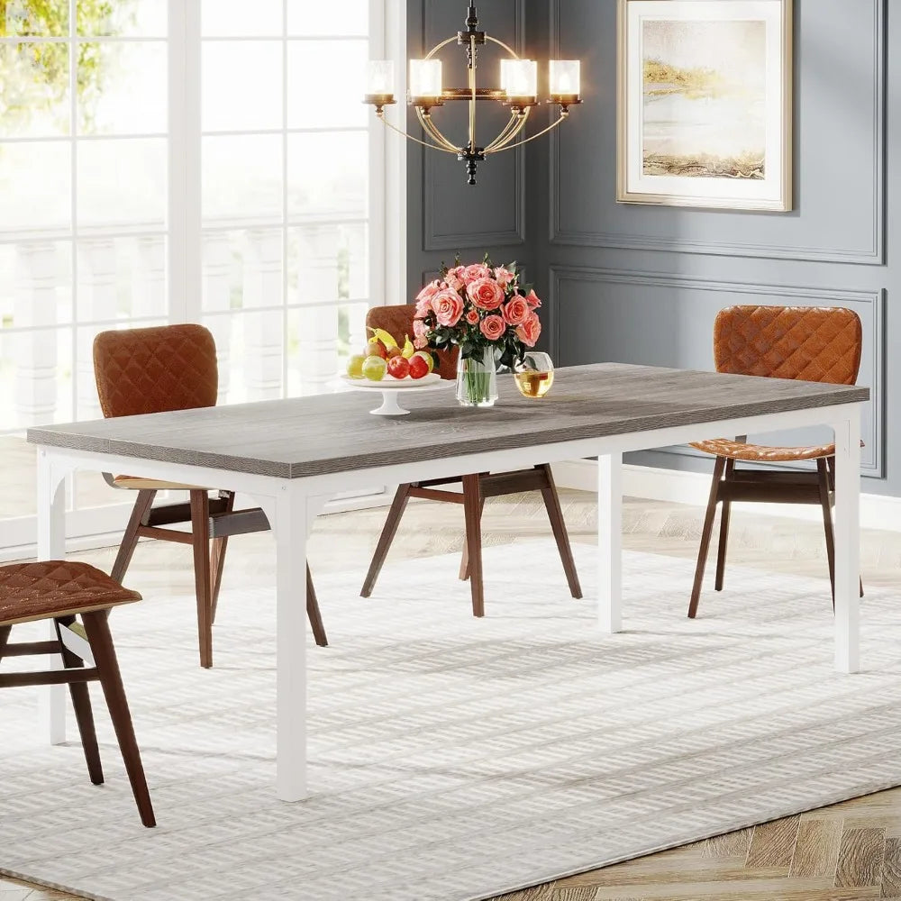 Farmhouse dining table for 6-8 70.9 inch rectangular wood kitchen with heavy duty metal legs industrial dinner fo