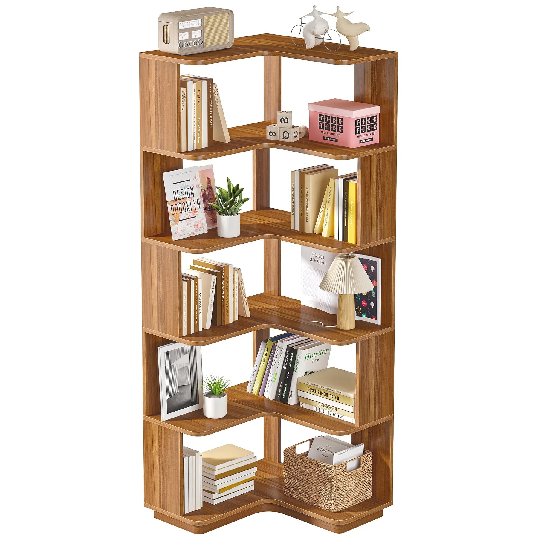 Tribesigns 6 tier corner bookshelf 64.96 inch tall industrial bookcase with anti-drop panel,wood grain shelf