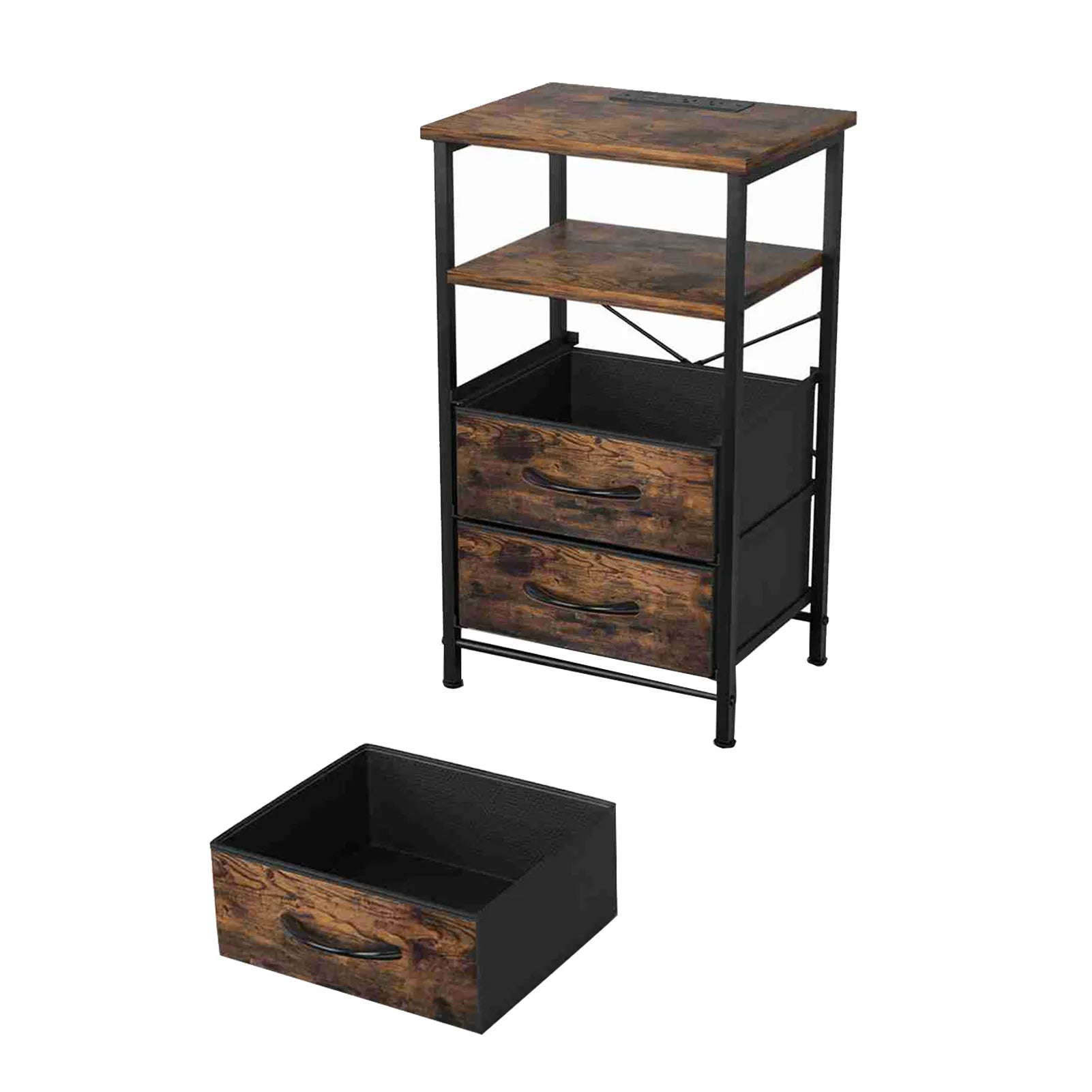 Bedside table brown color multifunctional iron and triamine plate nightstand side for living room bedroom - united