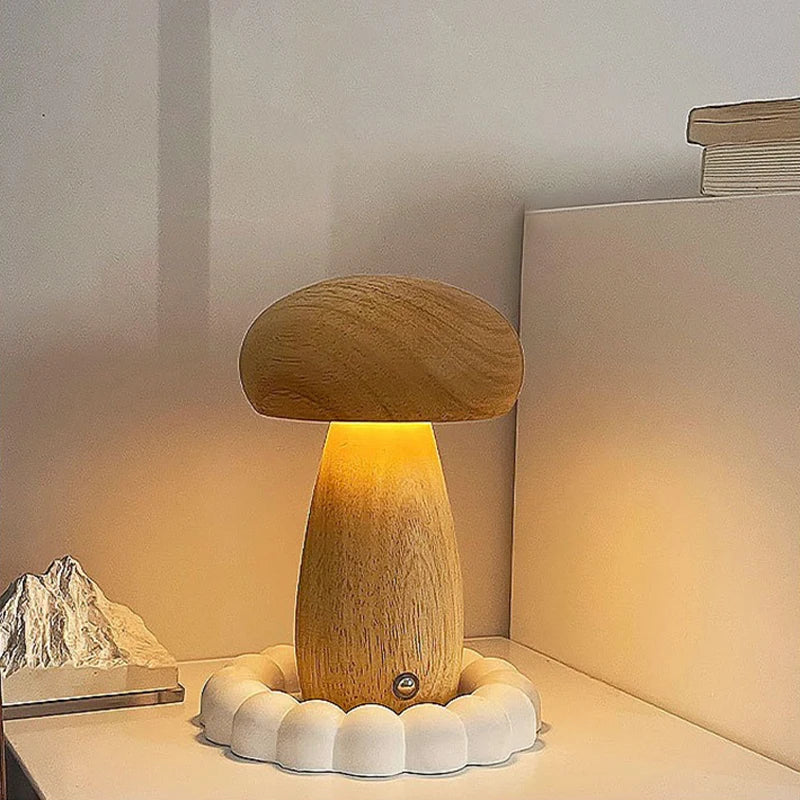 Wooden mushrooms night light touch switch bedroom bedside table lamp walnut beech wood warm dimmable desk usb chargeable