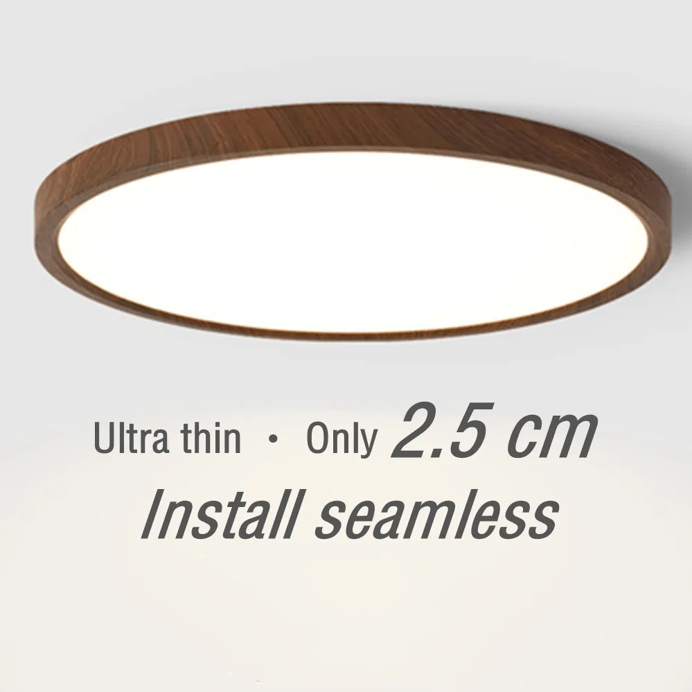 Led ceiling light circular modern simple walnut wood grain decorative living room bedroom balcony ultra-thin