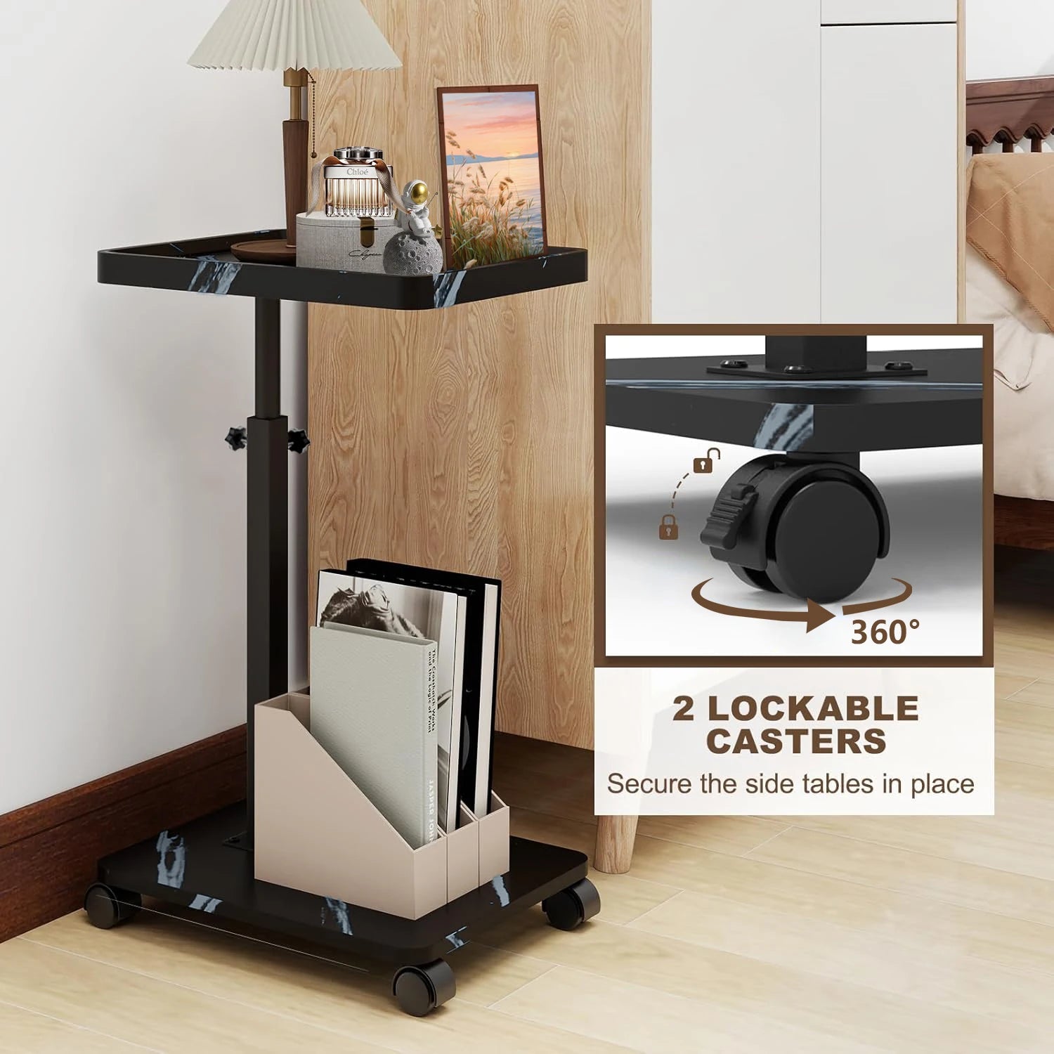 Wooden sofa corner table bedside laptop desk for living room bedroom movable small c-shape lifting side