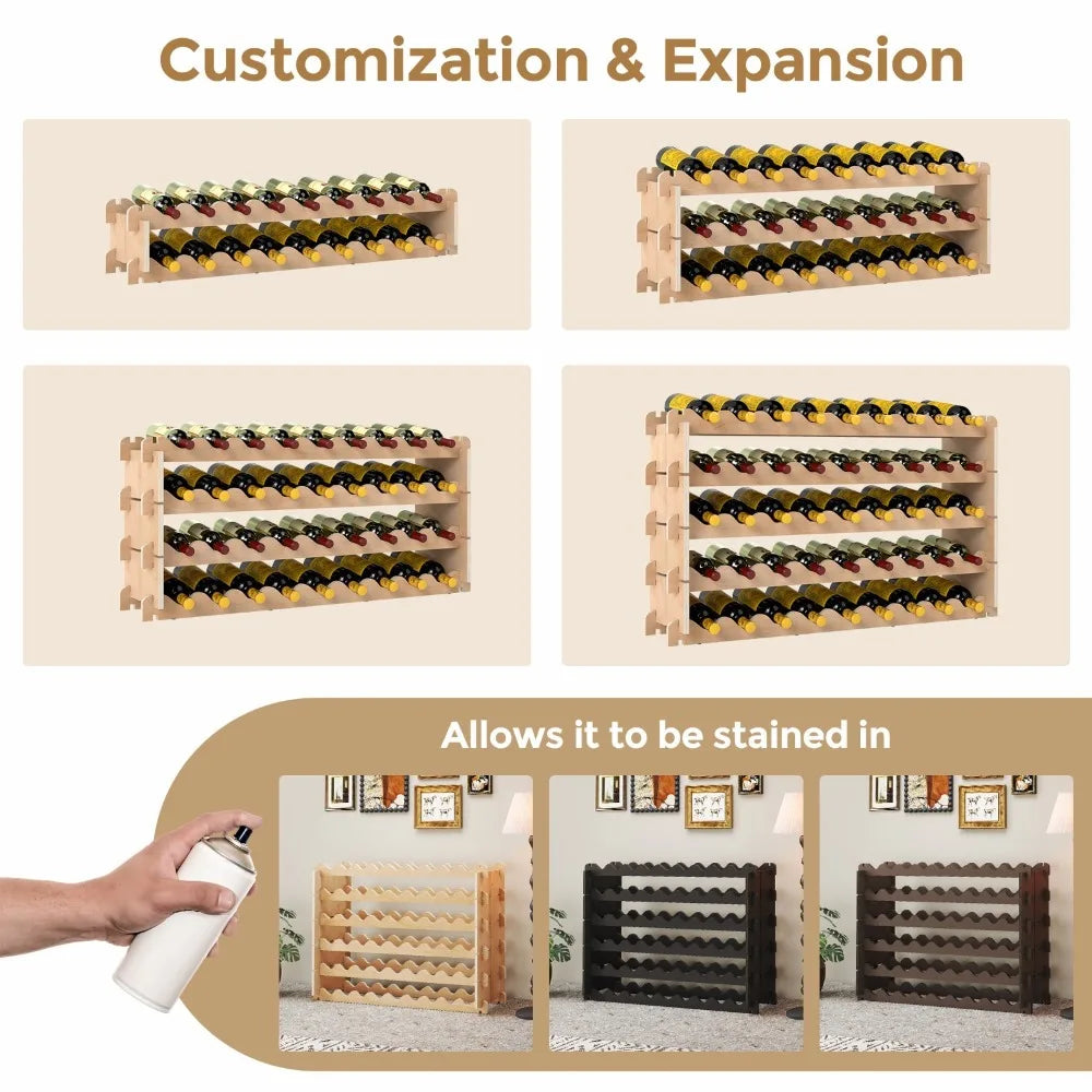 6-tier wine rack 54 bottle stackable storage shelves freestanding wood display - united states / natural wood