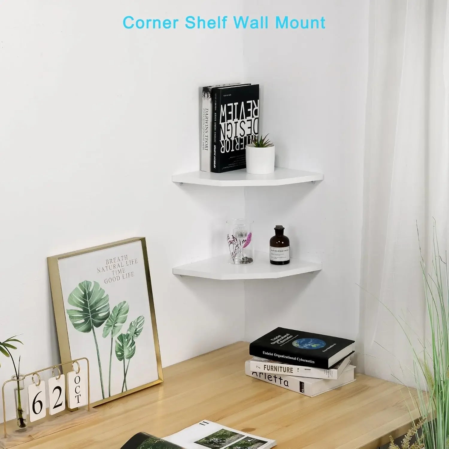 Wood corner wall shelves set of 2 solid floating for round end mounted shelf fo - united states / b0bwfh8c8z