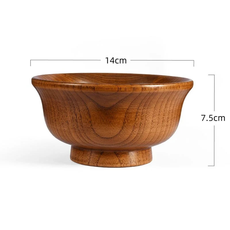 Natural wood bowl sauce salads salad ramen bowl,anti edge high foot milk tea wooden restaurant creative anti scald