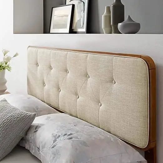Walnut beige tufted queen headboard with fabric and wood collins style - united states
