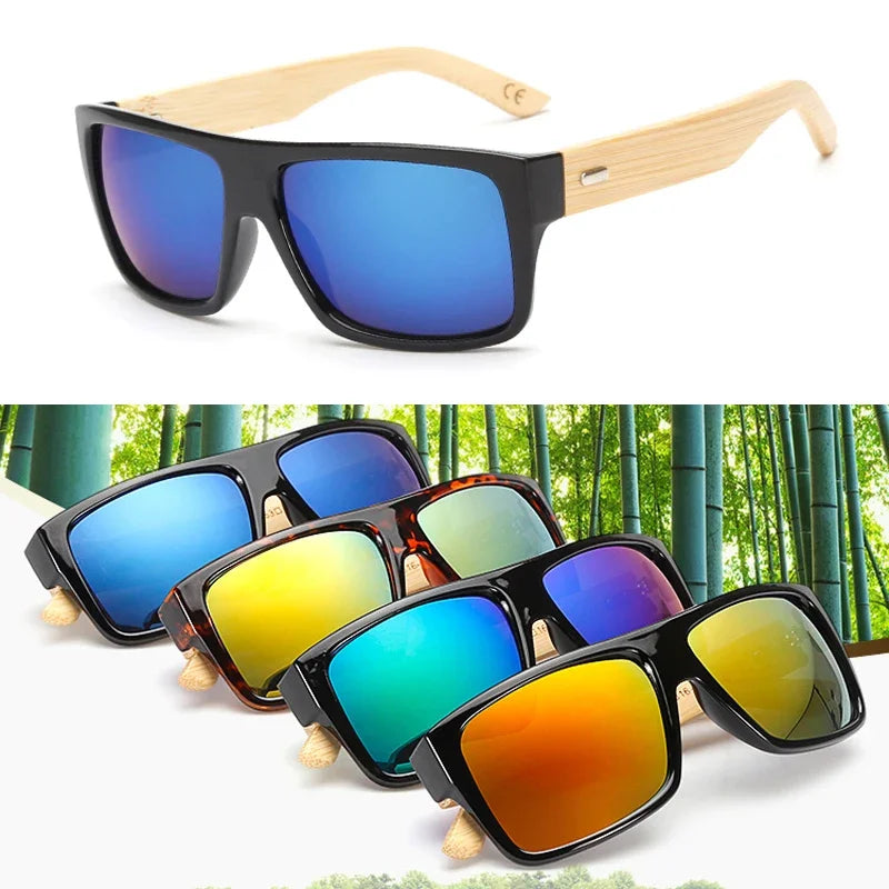 Classic bamboo wood climbing sunglasses brand design men women coating mirror glasses retro shades gafas de sol uv400