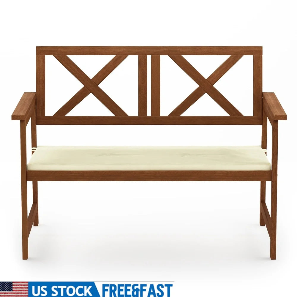Tioman hardwood x back bench with cushion outdoor garden patio furniture durable water resistant easy assembly 330lb