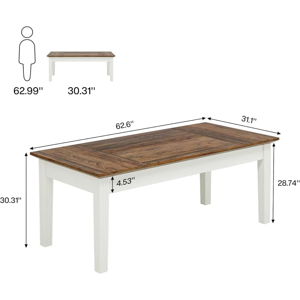 Modern farmhouse 62’’ rectangular dining table for 4-6 solid wood legs - united states / rustic brown crea