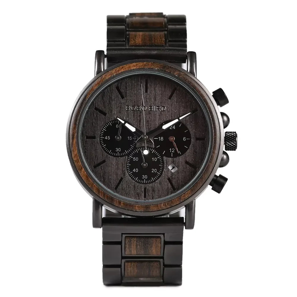 Bobo bird wooden watch men’s quartz wristwatch military chronograph top fashion waterproof clcok great gift box reloj