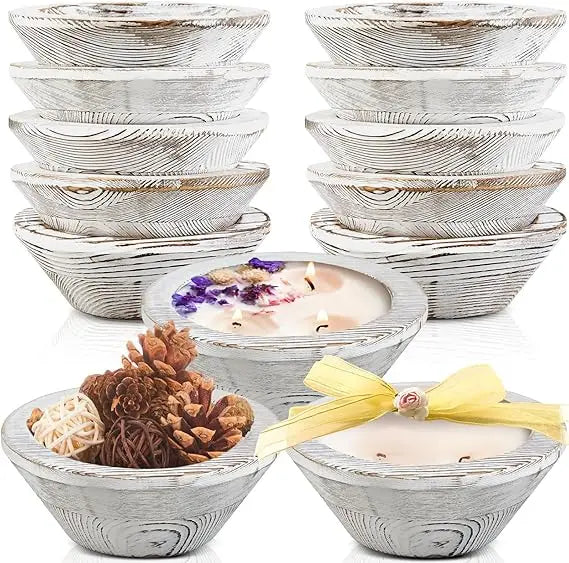 Wooden dough bowls set of 10 for candle making passover vintage round carved wood ideal diy crafts home decoration