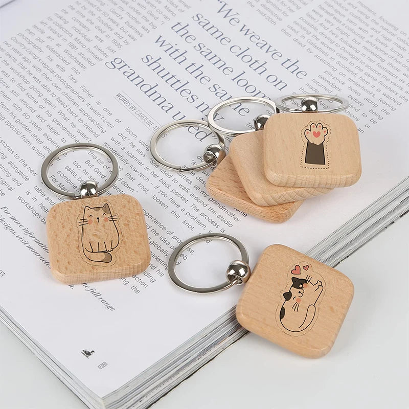 100pcs blank wooden key chain diy promotion pendant wood keychain keyring tags promotional gifts - square