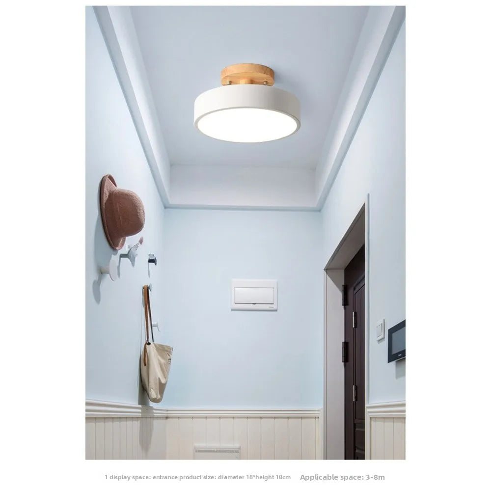 1pcs tri-color dimming ceiling light led flush mount lamp wrought acrylic lampshade round wood holder study