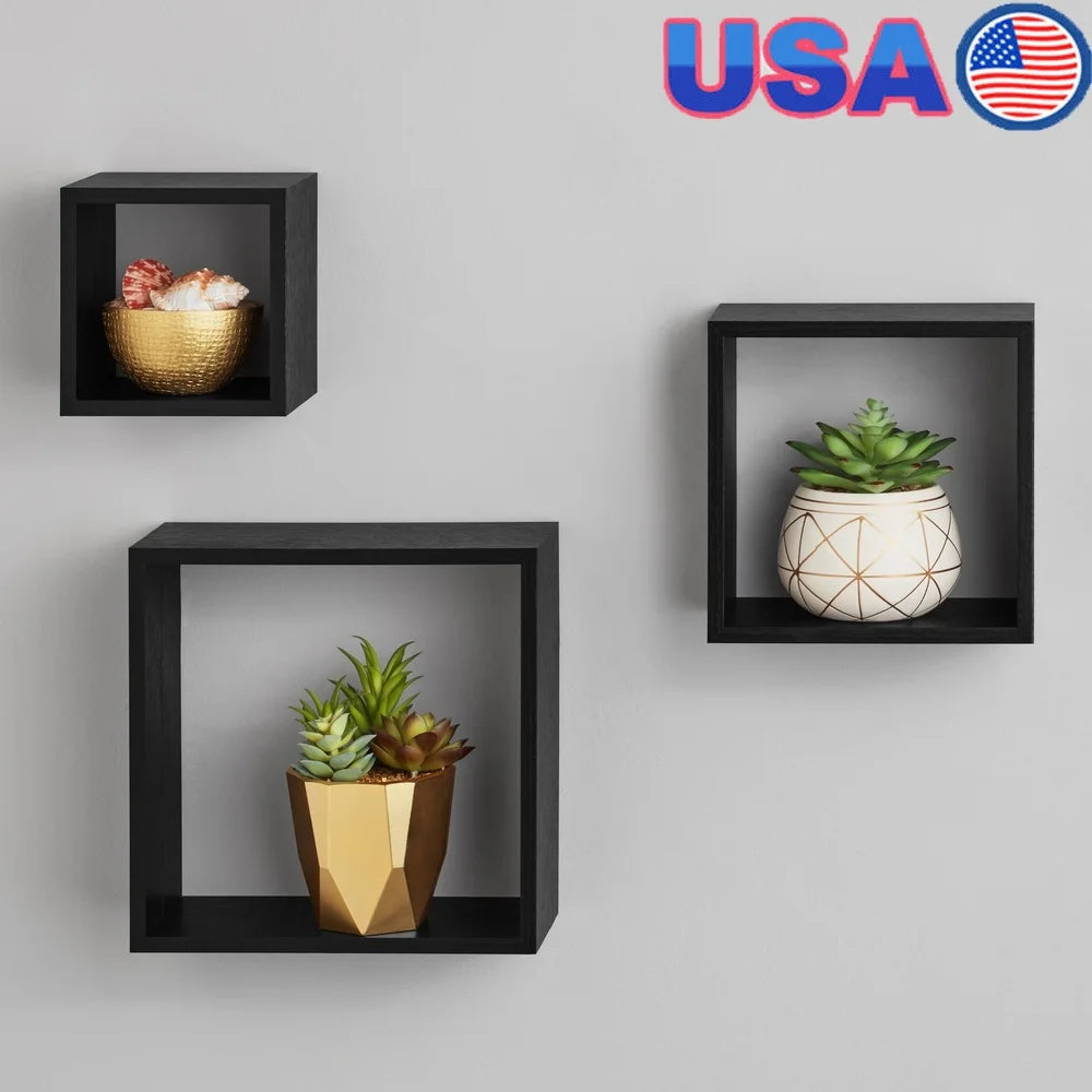 modern-black-wood-cube-shelf-set-stylish-floating-storage-easy-installation-home-office-decor-3-piece-set-holds-5lbs-each