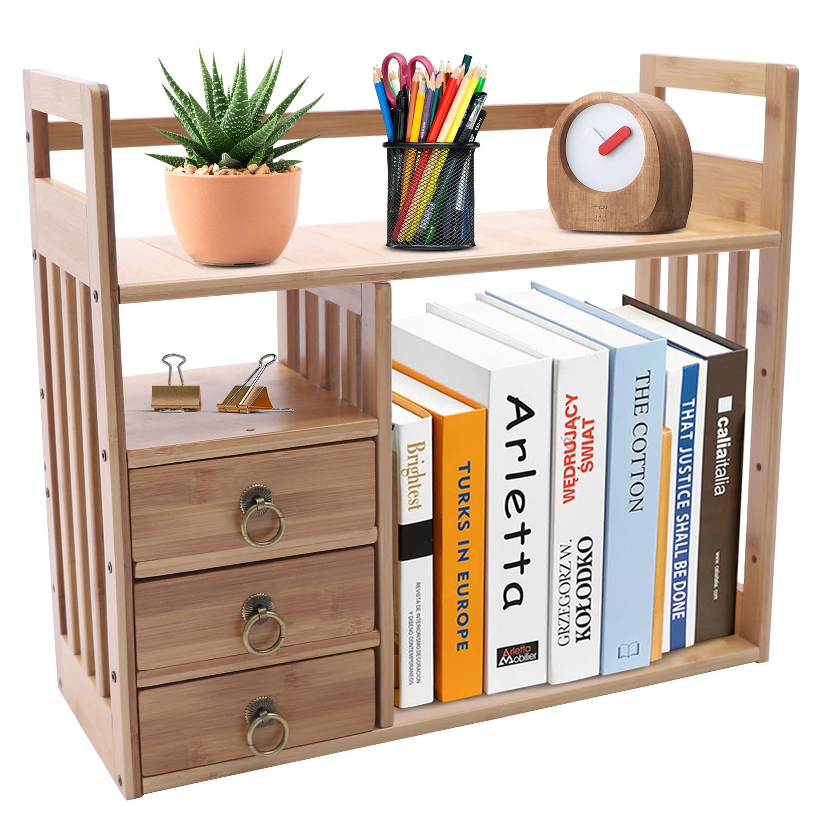 Wood storage rack desktop bookshelf desk organizer tabletop display shelf - beige / united states