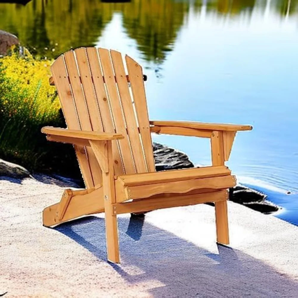 Folding adirondack chair outdoor wooden accent furniture fire pit lounge chairs for yard garden,