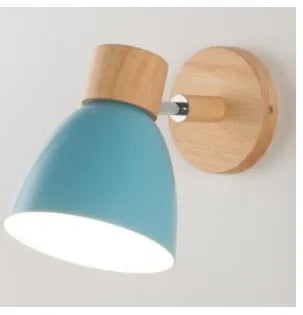 Wooden nordic wall lamp with switch modern sconce for bedroom living room home lighting macaroon 6 color steering head