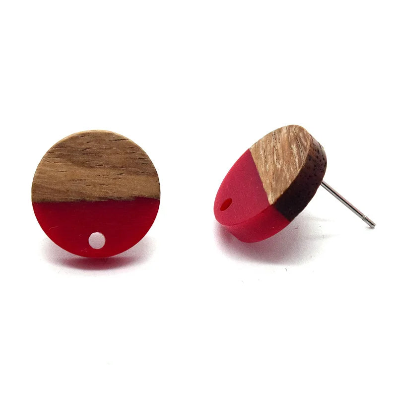 10pcs stainless steel needle resin wood earring findings 15mm splicing round vintage base connector jewelry finding