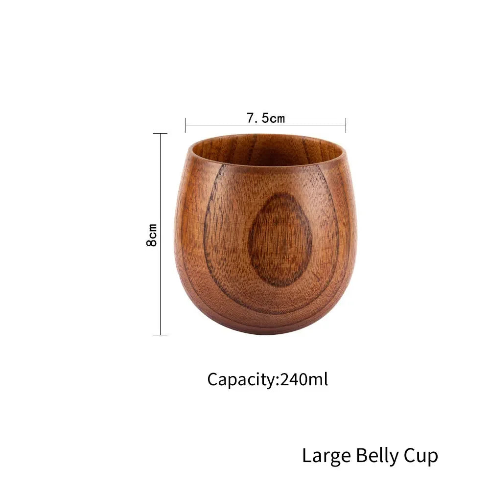 Jujube wooden handmade water coffee mug cup tea beer juice milk mugs drink cups with handle retro gift - large belly